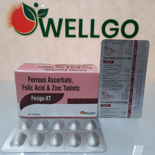 Ferrous Ascorbate 100mg +Folic Acid 1.5mg + Zinc Sulphate Monohydrate 22.5mg tablets