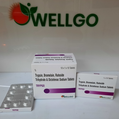 Trypsin 45 Mg + Bromelain 90mg + Rutoside 100mg +Diclofenac 50mg TABLETS PCD